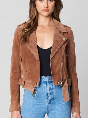 Blank NYC Suede belted Moto Jacket in coco Brown slightly cropped size L